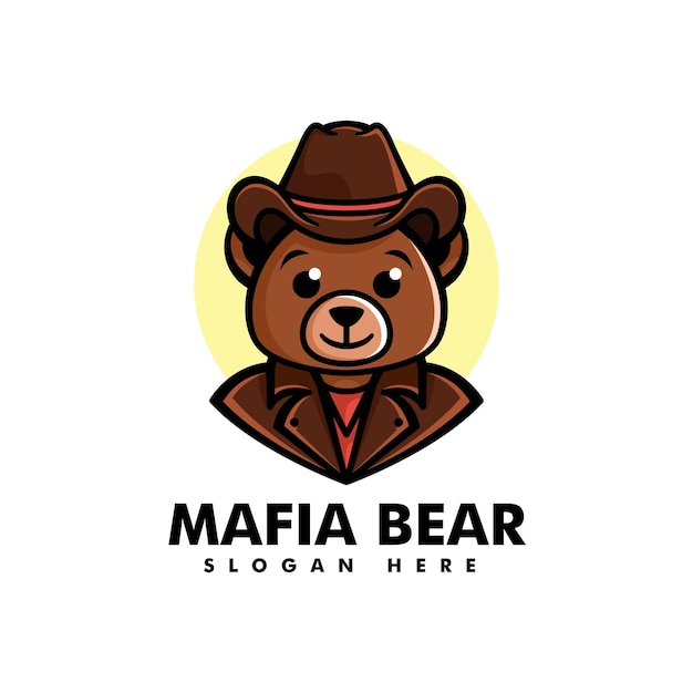 Vector Logo Ilustración Mafia Oso Mascota Estilo Dibujos Animados