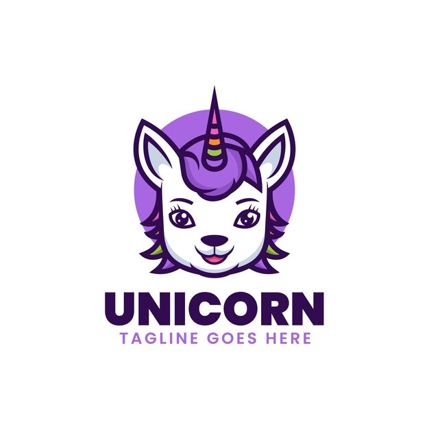 Vector Logo Ilustración Mascota Unicornio Estilo Dibujos Animados