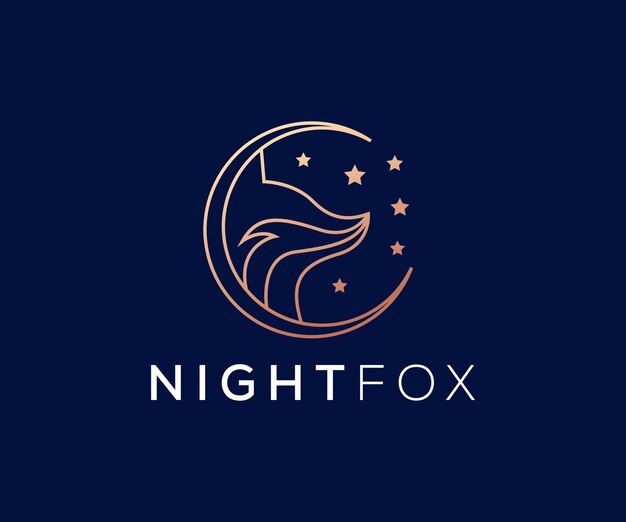 Vector logo ilustración noche zorro línea estilo