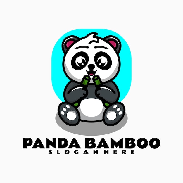 Vector Logo Ilustración Panda Bambú Mascota Estilo Dibujos Animados
