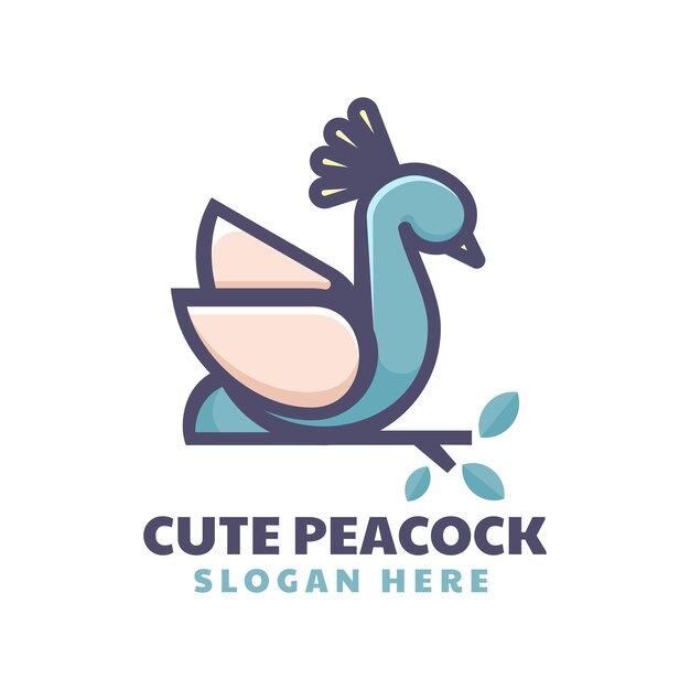 Vector Logo Ilustración Pavo Real Estilo Mascota Simple