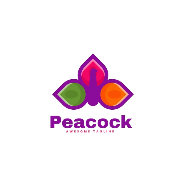Vector Logo Ilustración Pavo Real Estilo Mascota Simple