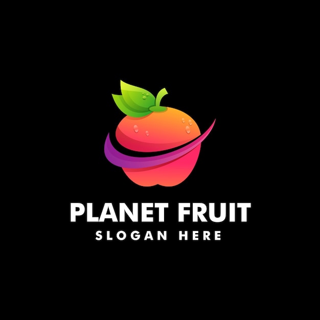 Vector Logo Ilustración Planeta Fruta Estilo Colorido Degradado