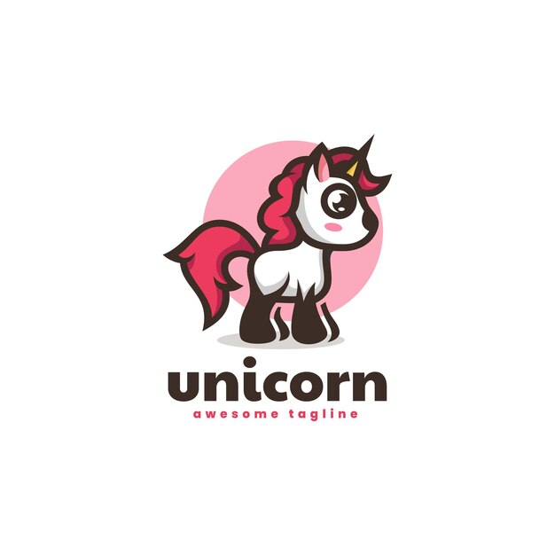 Vector Logo Ilustración Unicornio Estilo Mascota Simple