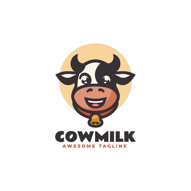 Vector Logo Ilustración Vaca Leche Mascota Estilo Dibujos Animados