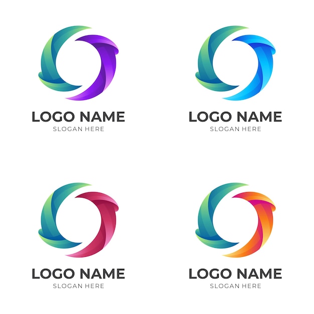 Vector logo inicial O con estilo colorido 3d