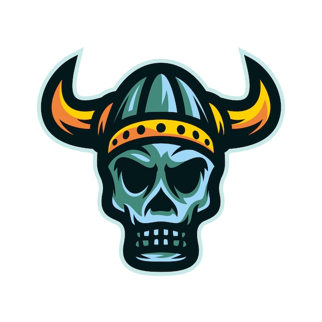 Vector logo de la mascota de la cabeza del cráneo del guerrero vikingo