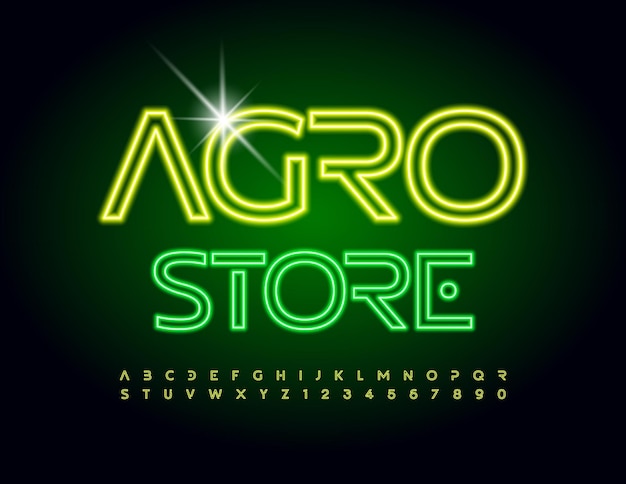 Vector logo moderno Agro Store Conjunto iluminado de estilo abstracto Conjunto de letras y números del alfabeto