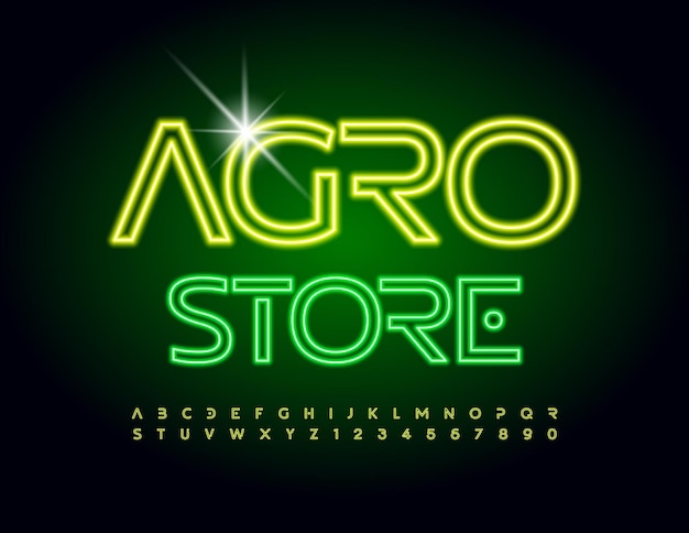 Vector logo moderno agro store conjunto iluminado de estilo abstracto conjunto de letras y números del alfabeto