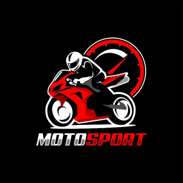 vector logo motociclista montando motocicleta motosport carreras con fondo negro