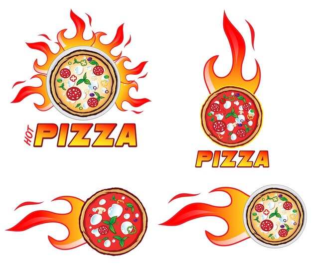 Vector Logo set pizzería con plantilla de diseño de llama