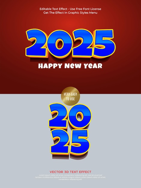 Vector del logotipo 2025 con una combinación de color azul amarillo en las letras efecto vectorial 3D