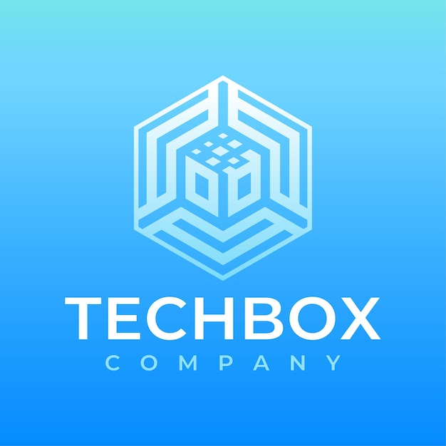 Vector de logotipo abstracto de caja de tecnología Diseño de logotipo de cubo geométrico digital azul