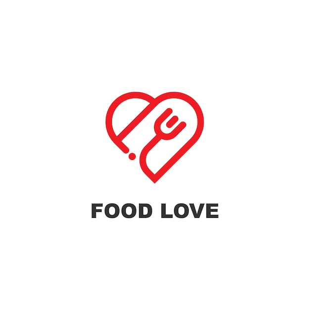 Vector de logotipo de amor de comida con estilo de línea