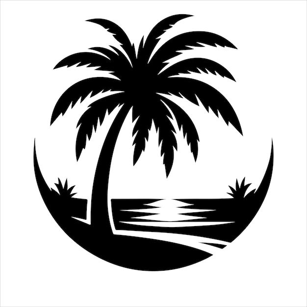 Vector de logotipo de árbol de palma silueta de icono de palma vector de diseño de logotipo del icono de surf de playa