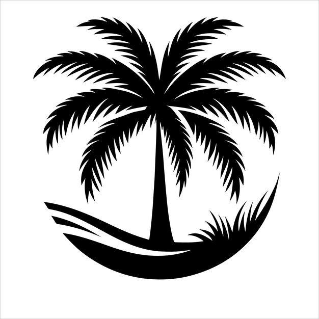 Vector de logotipo de árbol de palma silueta de icono de palma vector de diseño de logotipo del icono de surf de playa