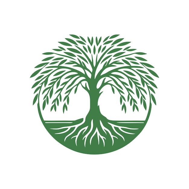 Vector de logotipo del árbol raíz Vector de raíz del árbol Diseño de ilustración del símbolo del logotipo Diseño de logotipo vintage de roble