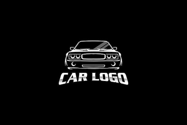 Vector del logotipo del automóvil con vista delantera del automóvil sobre un fondo negro