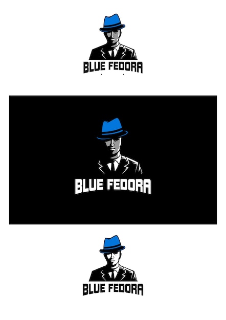 Vector de logotipo azul fedora mascot