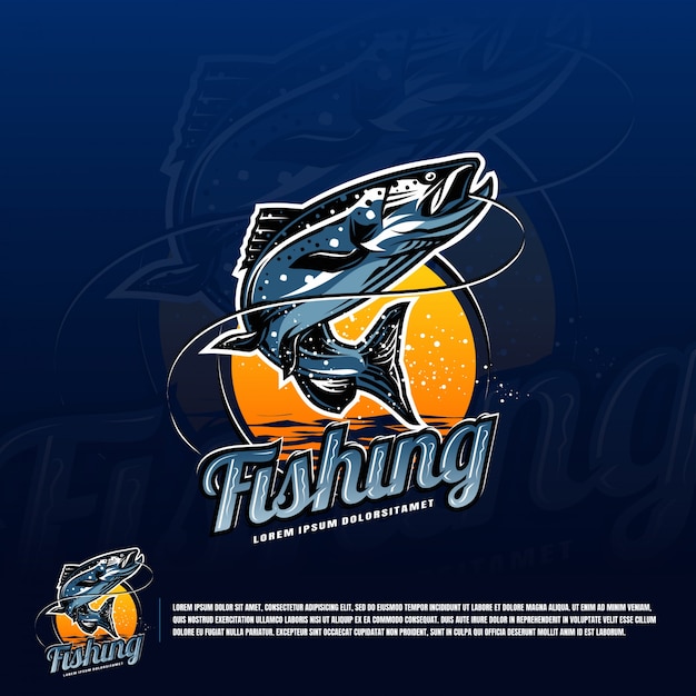 Vector de logotipo azul de pesca