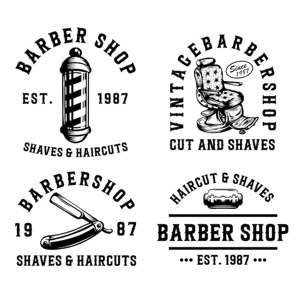 Vector vector de logotipo de barbería conjunto vintage