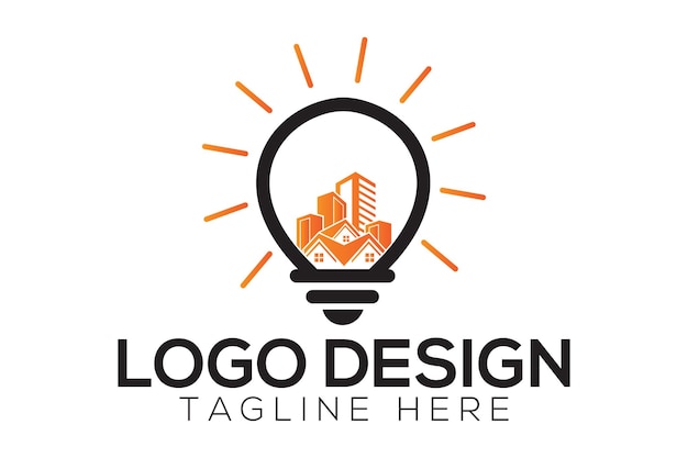 Vector de logotipo de bienes raíces de bombilla