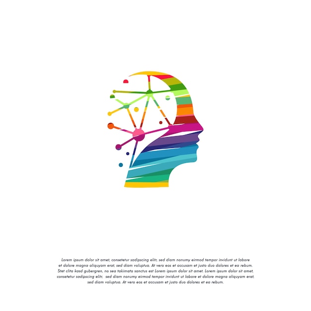 Vector de logotipo de cabeza de píxel colorido abstracto, plantilla de diseños de logotipo de cerebro robótico