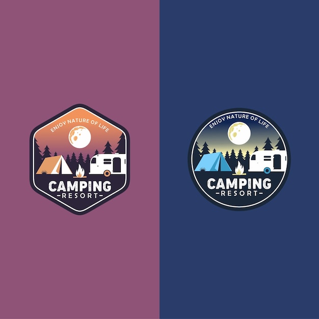 Vector de logotipo de camping de aventura al aire libre