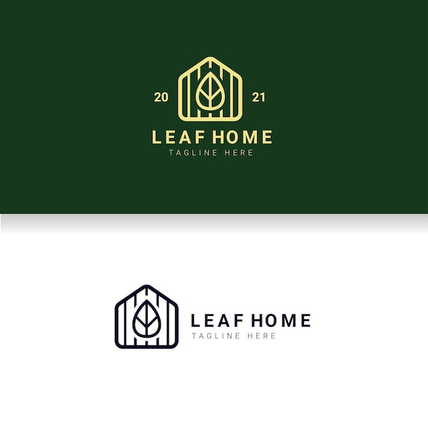 Vector de logotipo de casa de hoja minimalista. concepto de logotipo de casa verde