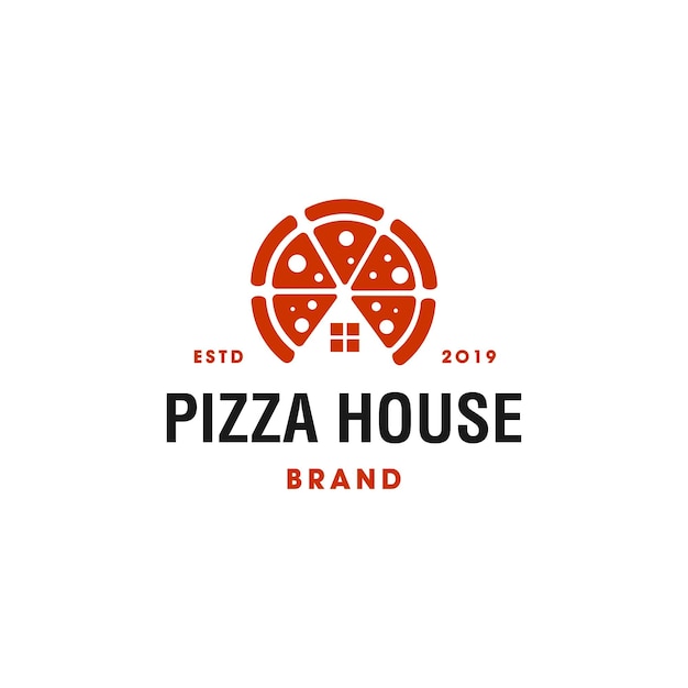 Vector vector de logotipo de la casa de pizza pizza roja sabrosa hecha en casa etiqueta icono concepto plantilla de logotipo