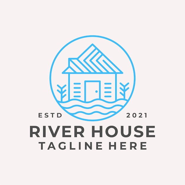Vector de logotipo de casa de río de arte de línea moderna