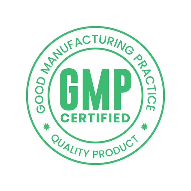 Vector de logotipo certificado de buenas prácticas de fabricación gmp