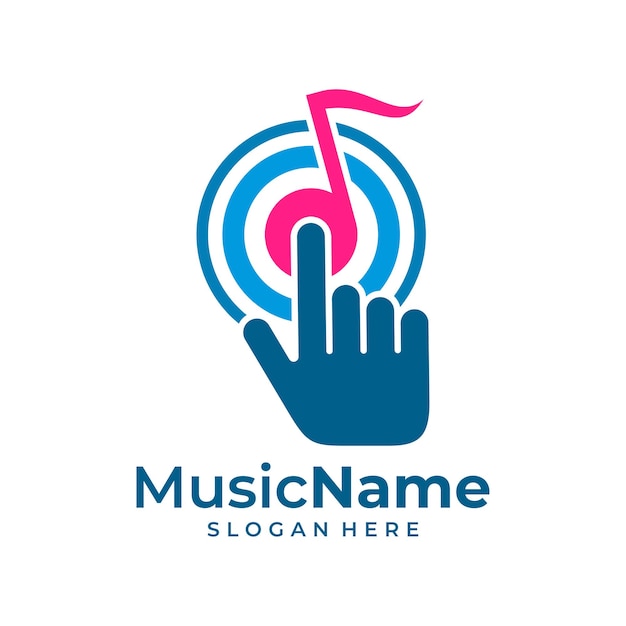 Vector de logotipo de clic de música Plantilla de diseño de logotipo de música táctil