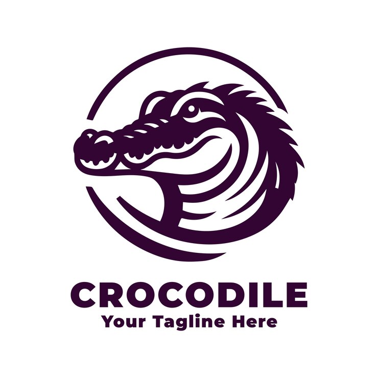 Vector vector de logotipo de cocodrilo sencillo con fondo plano