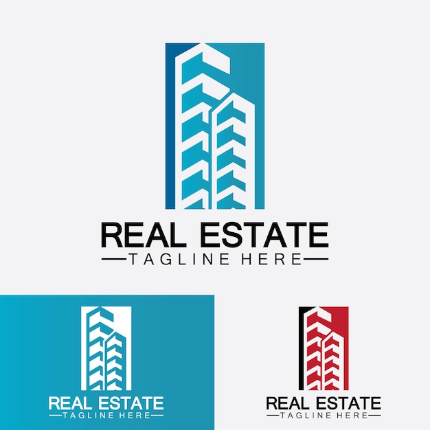 Vector de logotipo de construcción y desarrollo inmobiliario de plantilla de logotipo de empresa inmobiliaria