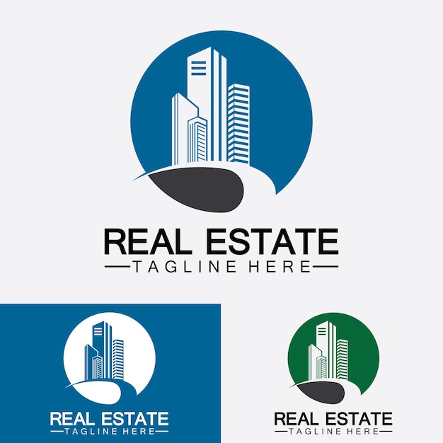 Vector de logotipo de construcción y desarrollo inmobiliario de plantilla de logotipo de empresa inmobiliaria
