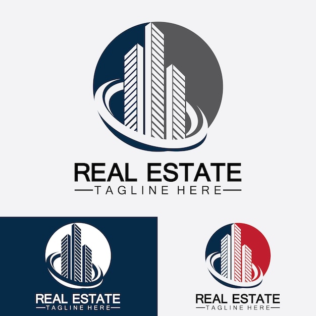 Vector de logotipo de construcción y desarrollo inmobiliario de plantilla de logotipo de empresa inmobiliaria