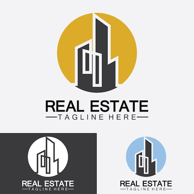 Vector de logotipo de construcción y desarrollo inmobiliario de plantilla de logotipo de empresa inmobiliaria