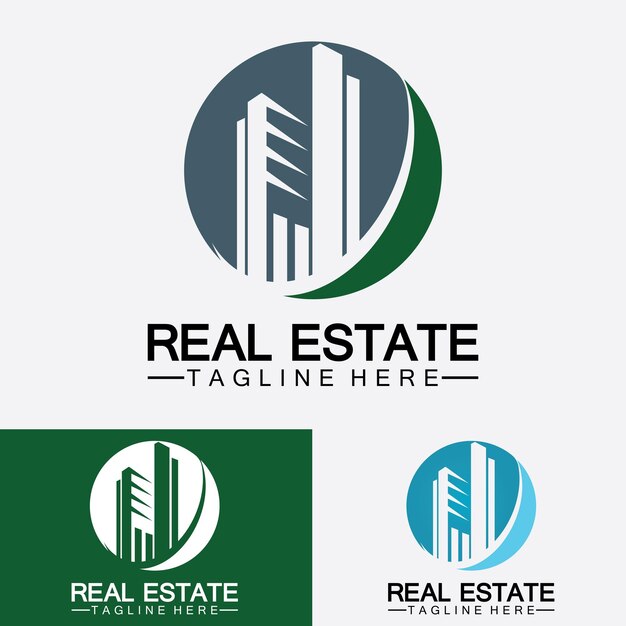 Vector de logotipo de construcción y desarrollo inmobiliario de plantilla de logotipo de empresa inmobiliaria
