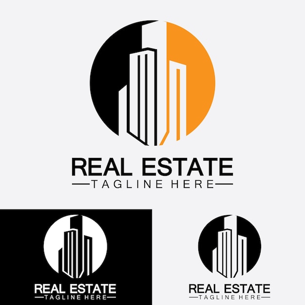 Vector de logotipo de construcción y desarrollo inmobiliario de plantilla de logotipo de empresa inmobiliaria