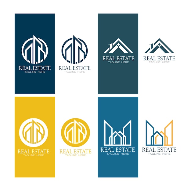 Vector de logotipo de construcción y desarrollo inmobiliario de plantilla de logotipo de empresa inmobiliaria