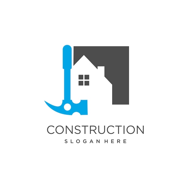 Vector de logotipo de construcción con diseño de concepto de martillo