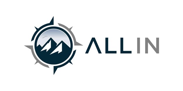 Vector del logotipo del emblema de la montaña con combinación del logotipo de la brújula