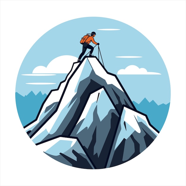 Vector de logotipo de escalada de montaña y senderismo