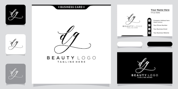 Vector de logotipo de escritura a mano inicial DG con diseño de tarjeta de visita