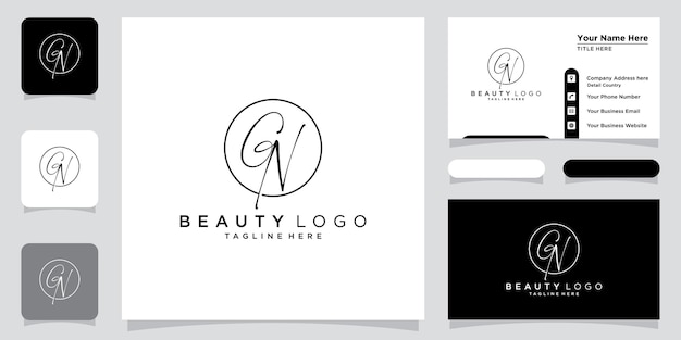 Vector de logotipo de escritura a mano inicial GN con diseño de tarjeta de visita Vector Premium