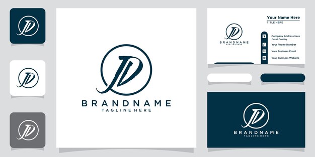 Vector de logotipo de escritura a mano inicial de JD con diseño de tarjeta de visita Vector Premium
