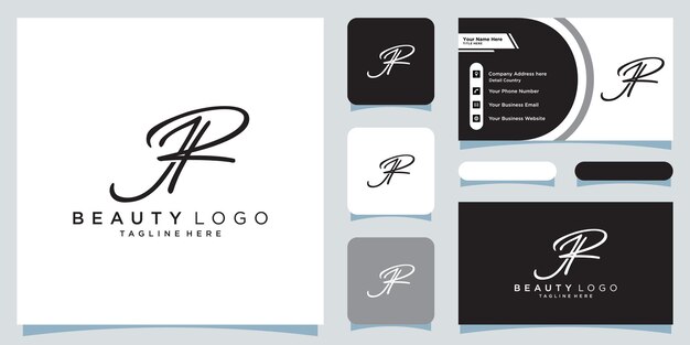 Vector de logotipo de escritura a mano inicial JR con diseño de tarjeta de visita Vector Premium
