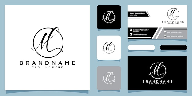 Vector de logotipo de escritura a mano inicial de ML con diseño de tarjeta de visita Vector Premium