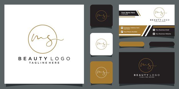 Vector de logotipo de escritura a mano inicial de MS con diseño de tarjeta de visita Vector Premium